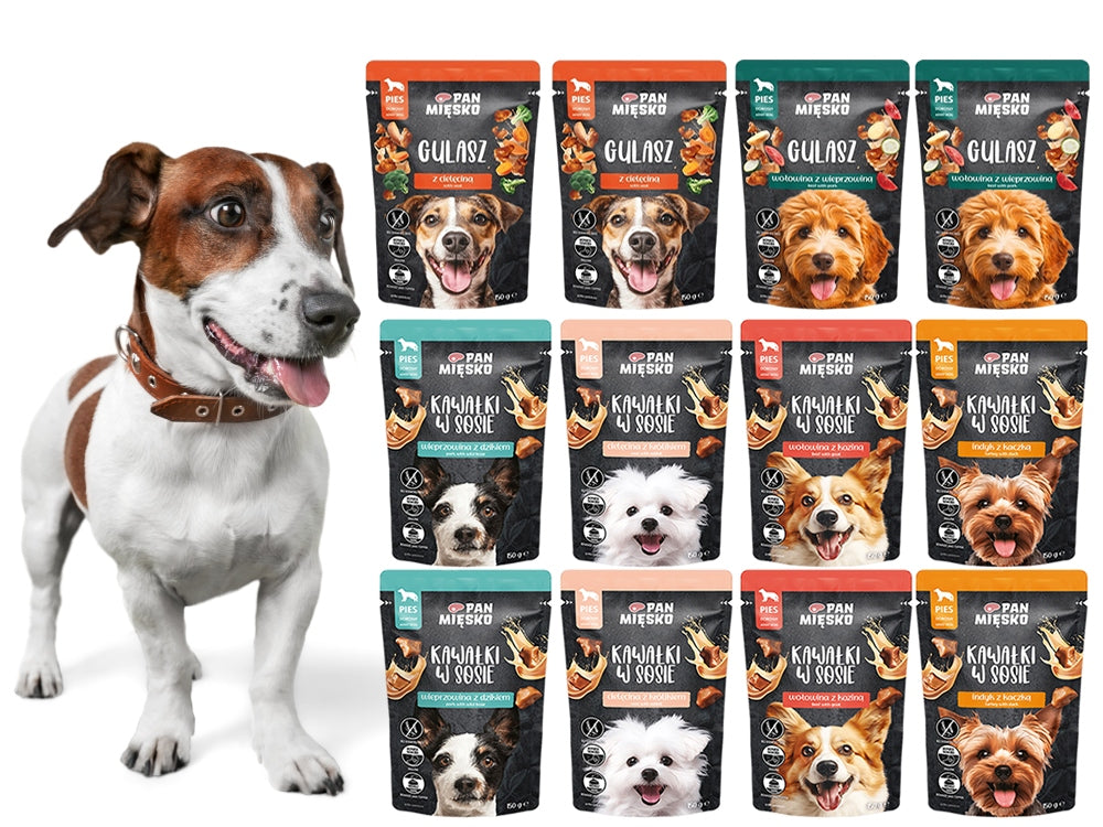 Pan Mięsko mokra karma dla psa w sosie 12 x 150 g – bezzbożowa, gulasz mix smaków