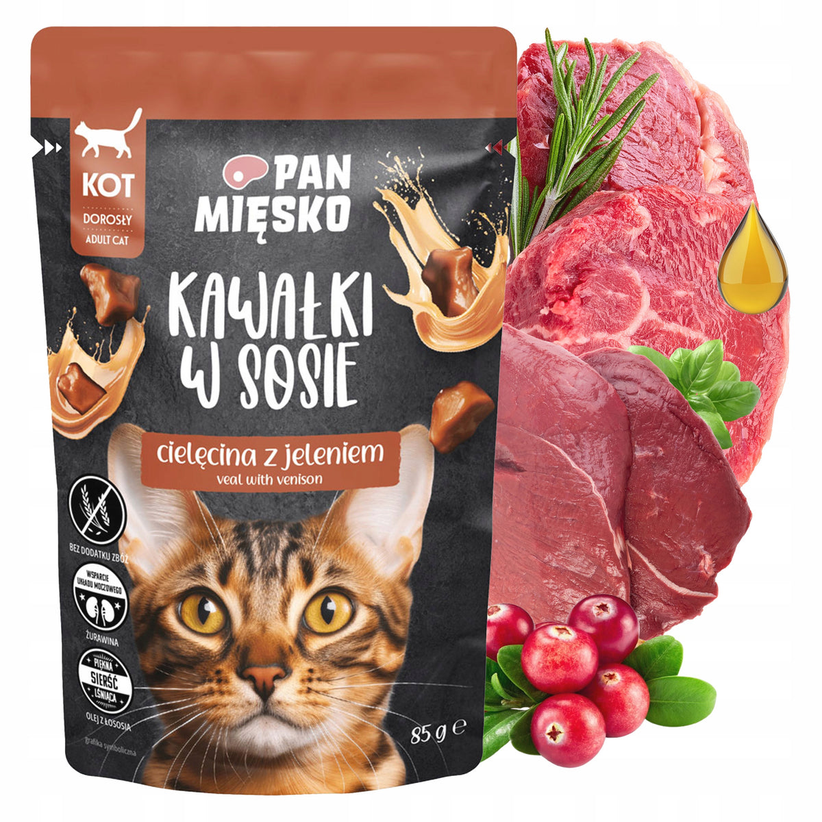Pan Mięsko mokra karma dla kota w saszetkach 12 x 85 g – kawałki w sosie, bezzbożowa, mix smaków