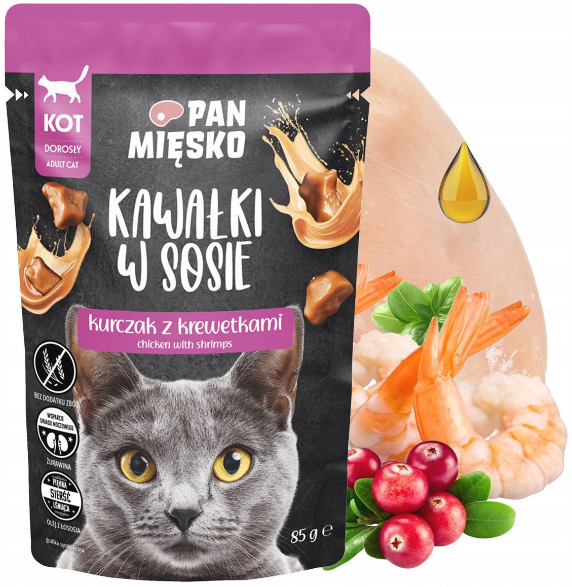 Pan Mięsko mokra karma dla kota w saszetkach 12 x 85 g – kawałki w sosie, bezzbożowa, mix smaków