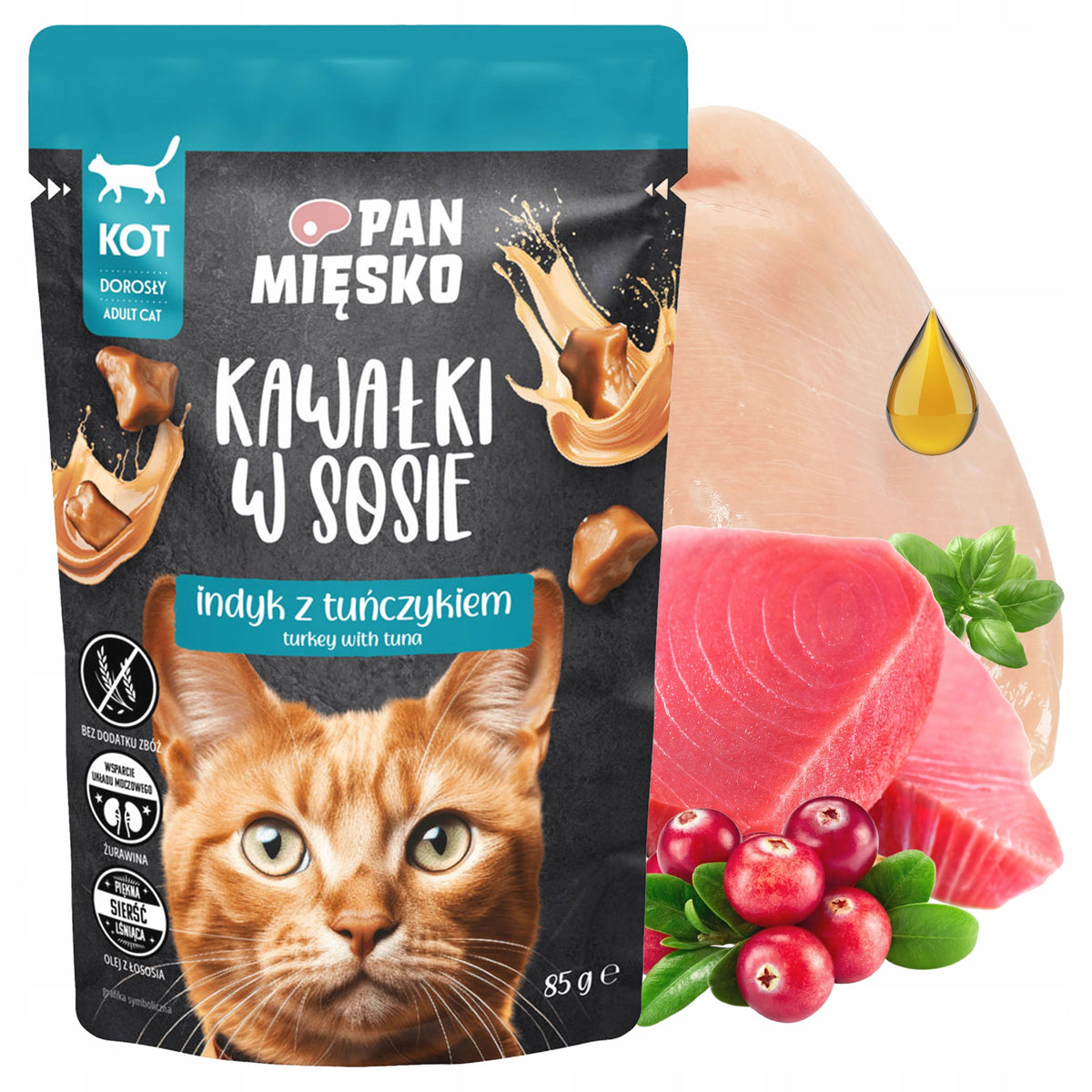 Pan Mięsko mokra karma dla kota w saszetkach 12 x 85 g – kawałki w sosie, bezzbożowa, mix smaków