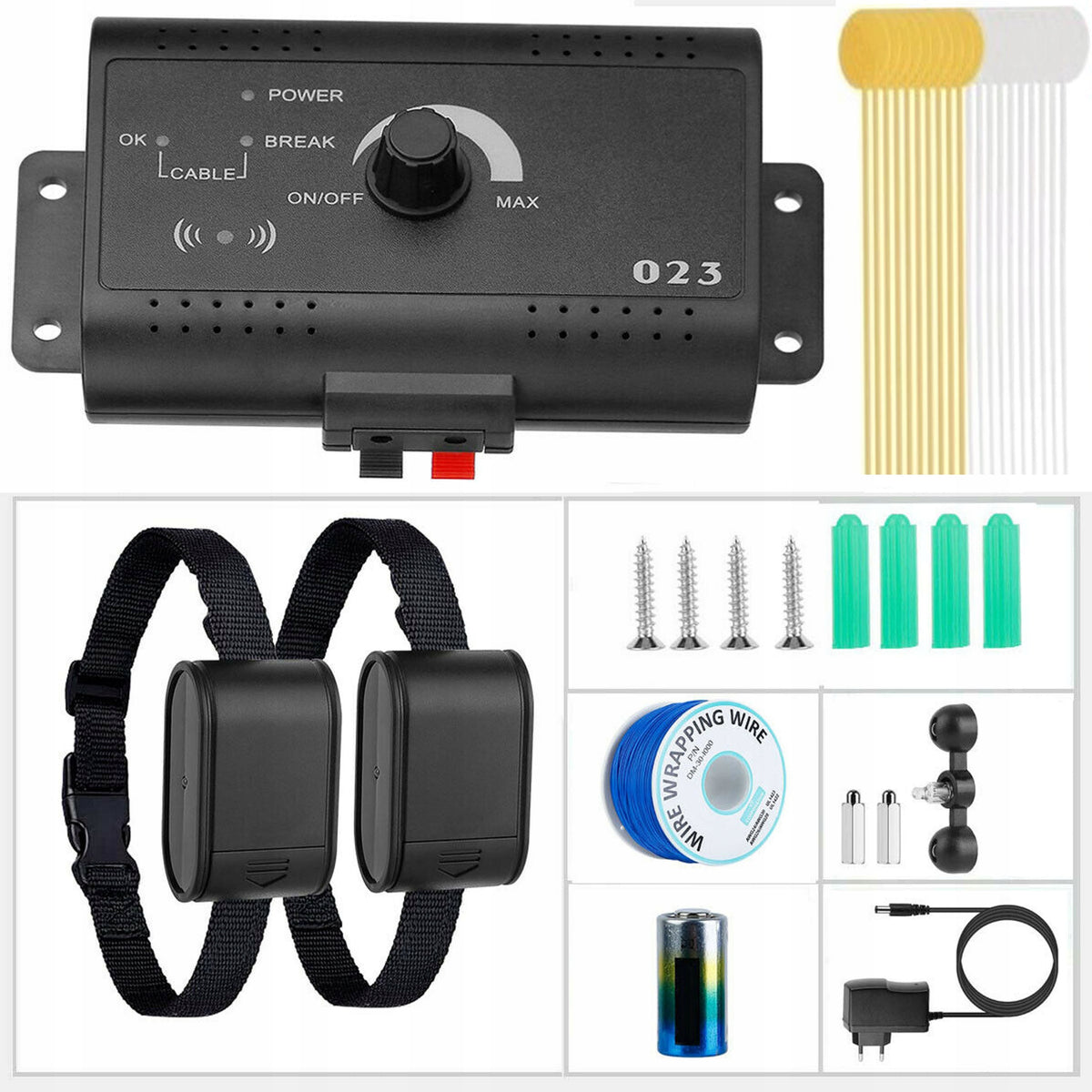 Retoo Pastuch elektryczny dla psa z obrożą 25–47 cm, przewód 300 m, do 5000 m² – czarny