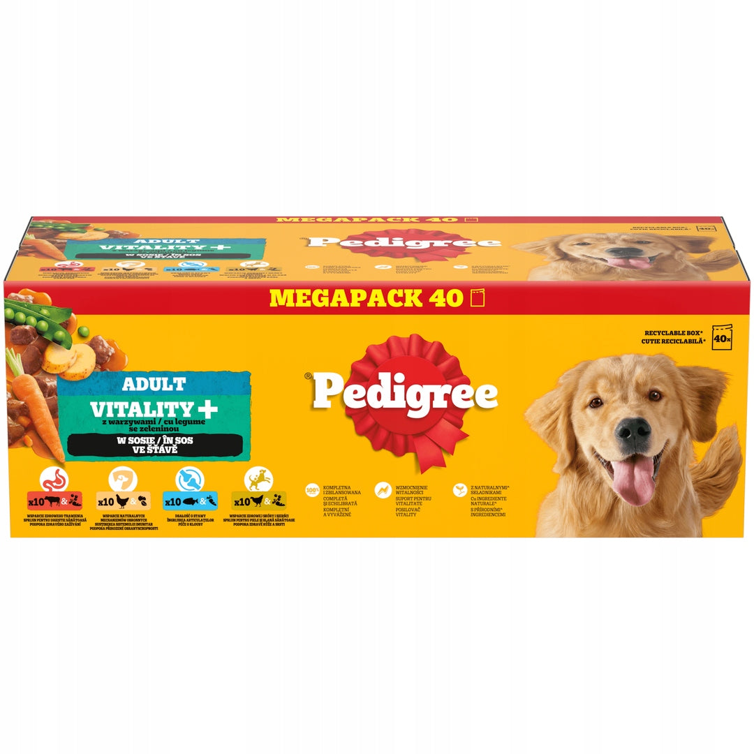 PEDIGREE Adult Vitality+ mokra karma dla psa w saszetkach 40 x 85 g – mix smaków