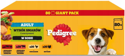 Pedigree mokra karma dla psa w sosie 80 x 100 g – saszetki dla dorosłych psów, mix smaków