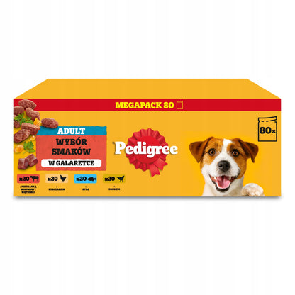 Pedigree mokra karma dla psa dorosłego w galaretce z warzywami 80 x 100 g – mix smaków