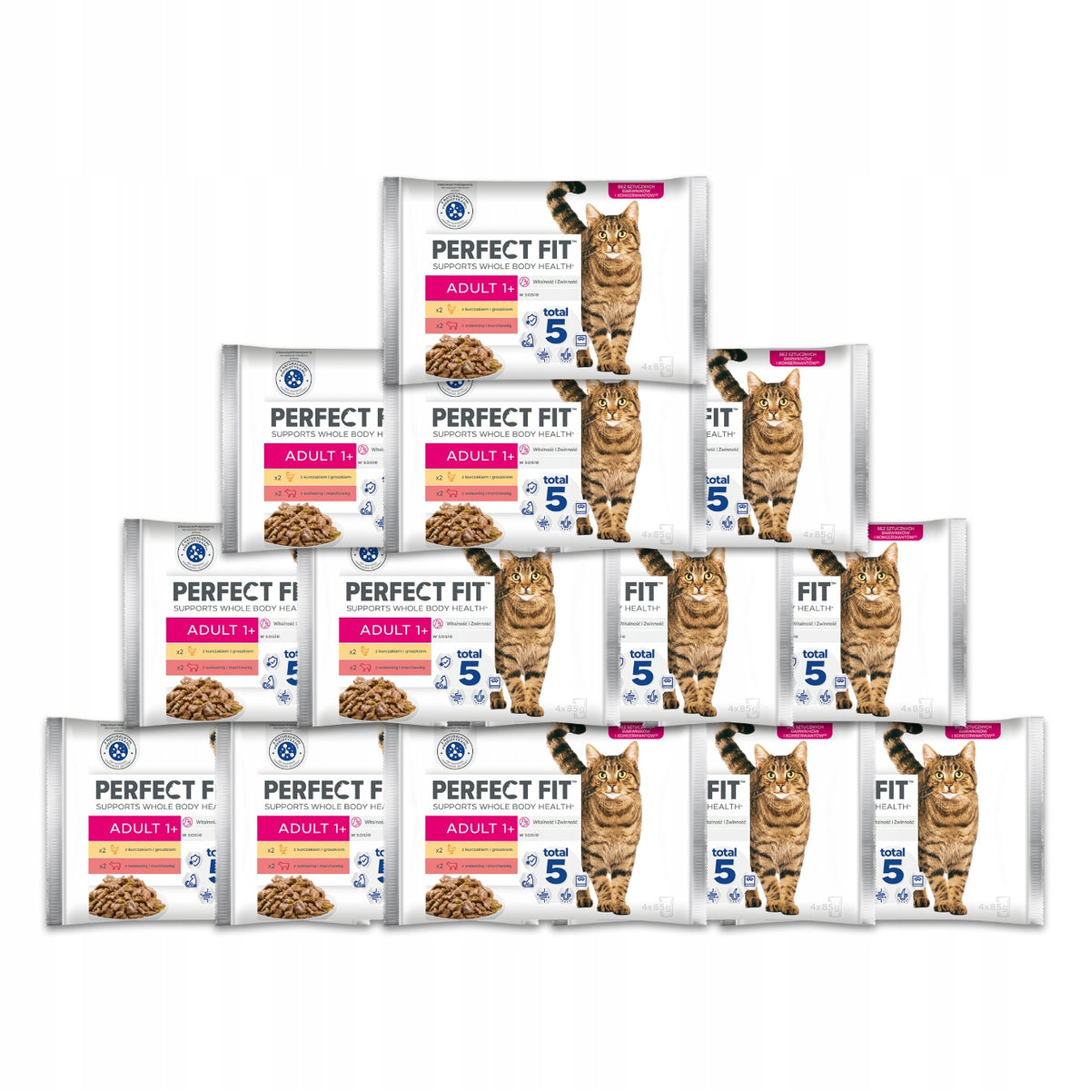 Perfect Fit mokra karma dla kota dorosłego w sosie 4x85 g z prebiotykiem – mix smaków