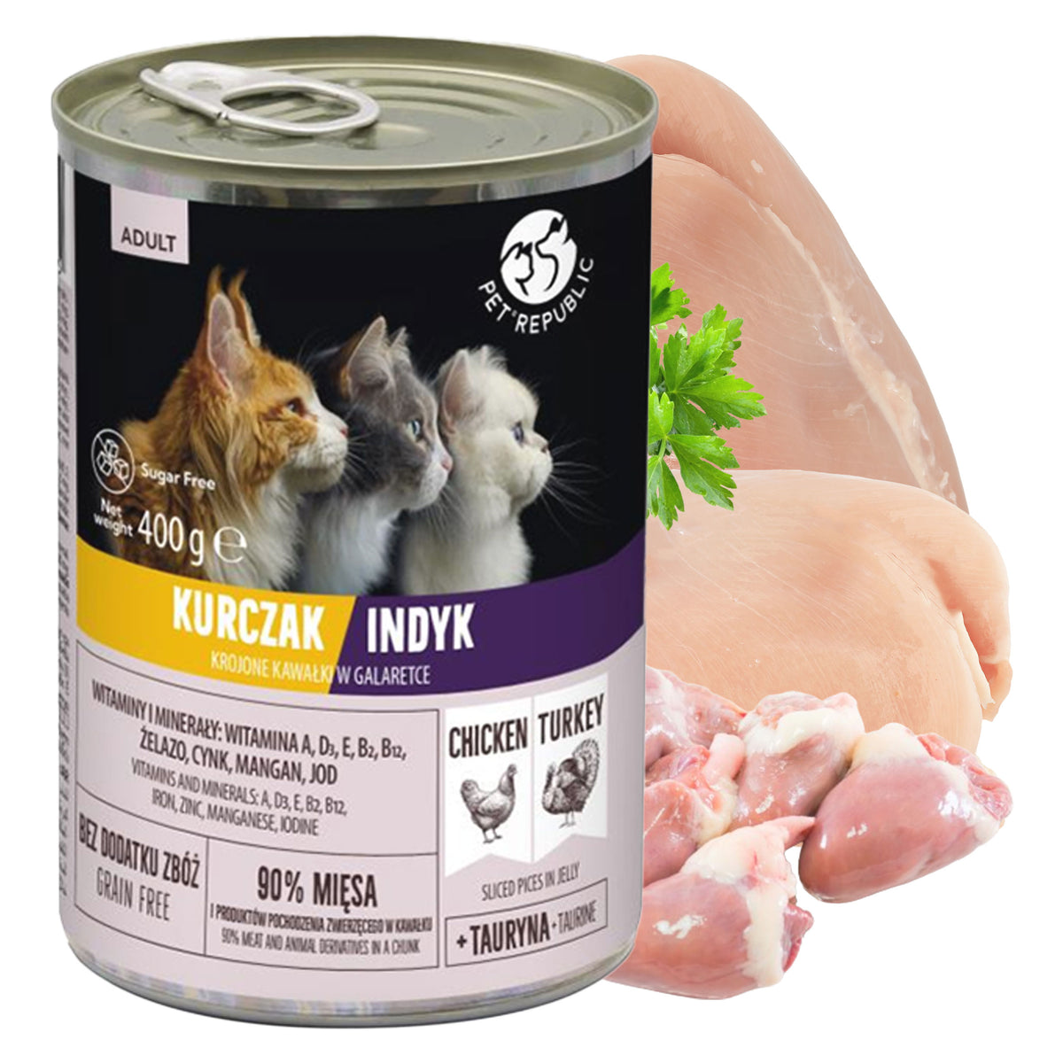 Pet Republic mokra karma dla kota, kawałki w galaretce 12 x 400 g bez zbóż – mix smaków