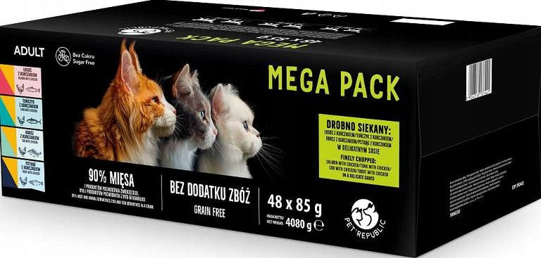 Pet Republic Mokra karma dla kota w sosie 48 x 85 g bez zbóż i cukru – mix smaków