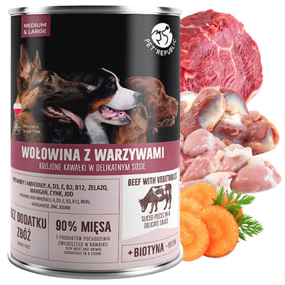 PET REPUBLIC mokra karma dla psa w sosie 6 x 1250 g – bezzbożowa, puszka, mix smaków
