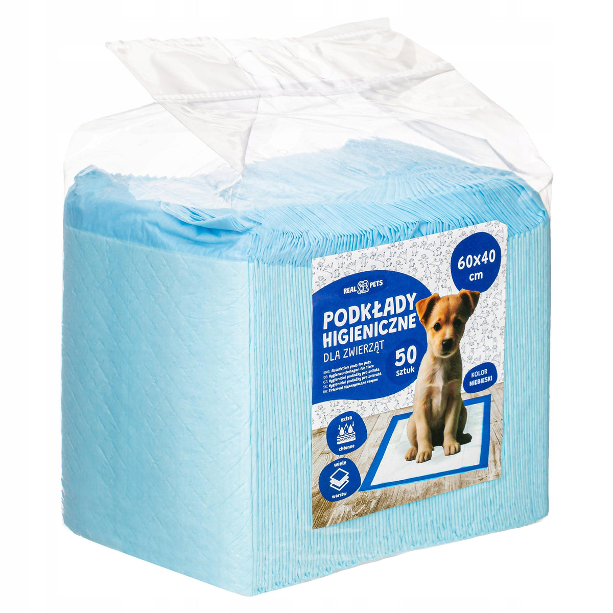 Podkłady chłonne dla psów 60 x 40 cm 50 szt. – 5 warstw, z atraktorem do nauki czystości