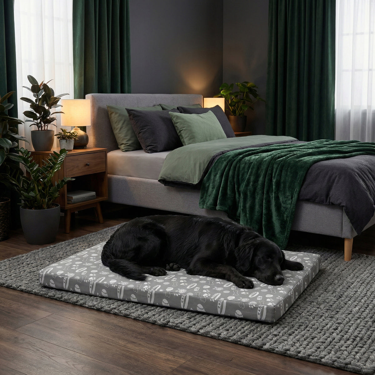 Happy Pets Pokrowiec na legowisko dla psa XL 100x70 cm wodoodporny, na zamek – szary w łapki