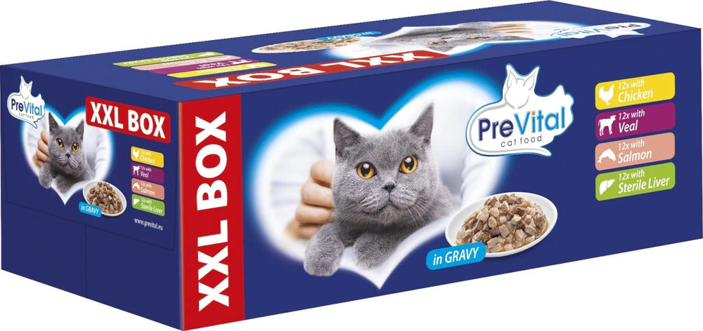 Prevital mokra karma dla kota w saszetkach 48 x 100 g w sosie – mix 4 smaków