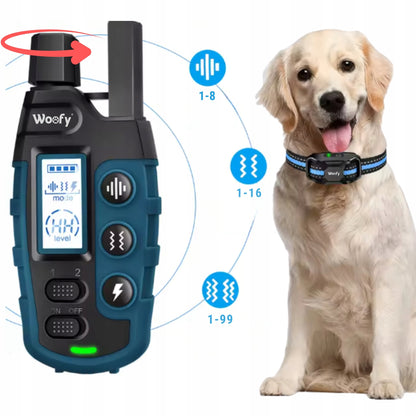 Woofy Obroża elektryczna dla psa treningowa z pilotem, zasięg 1000 m, IP67 – niebieska