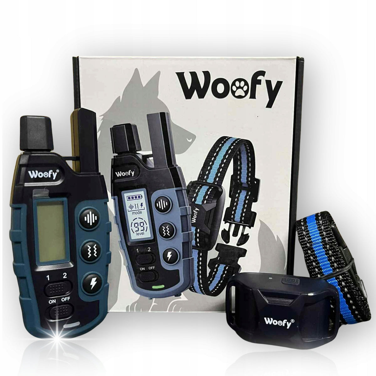 Woofy Obroża elektryczna dla psa treningowa z pilotem, zasięg 1000 m, IP67 – niebieska