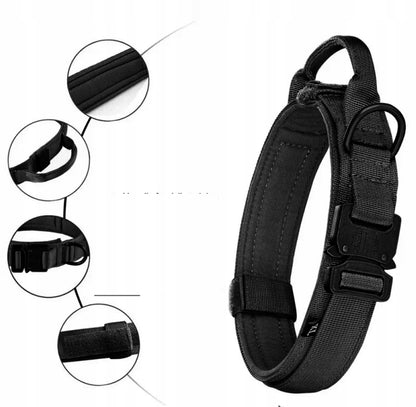DKM Obroża taktyczna dla psa z rączką, nylon 1680D, metalowa klamra, 34-44 cm M – czarna