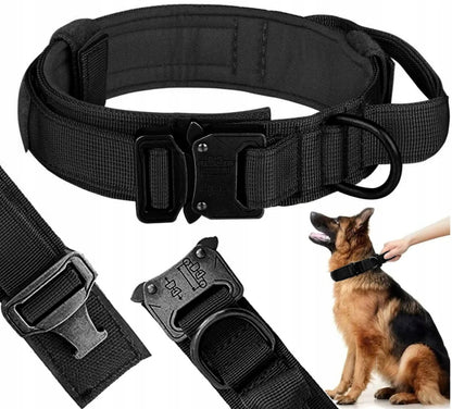 DKM Obroża taktyczna dla psa z rączką, nylon 1680D, metalowa klamra, 34-44 cm M – czarna