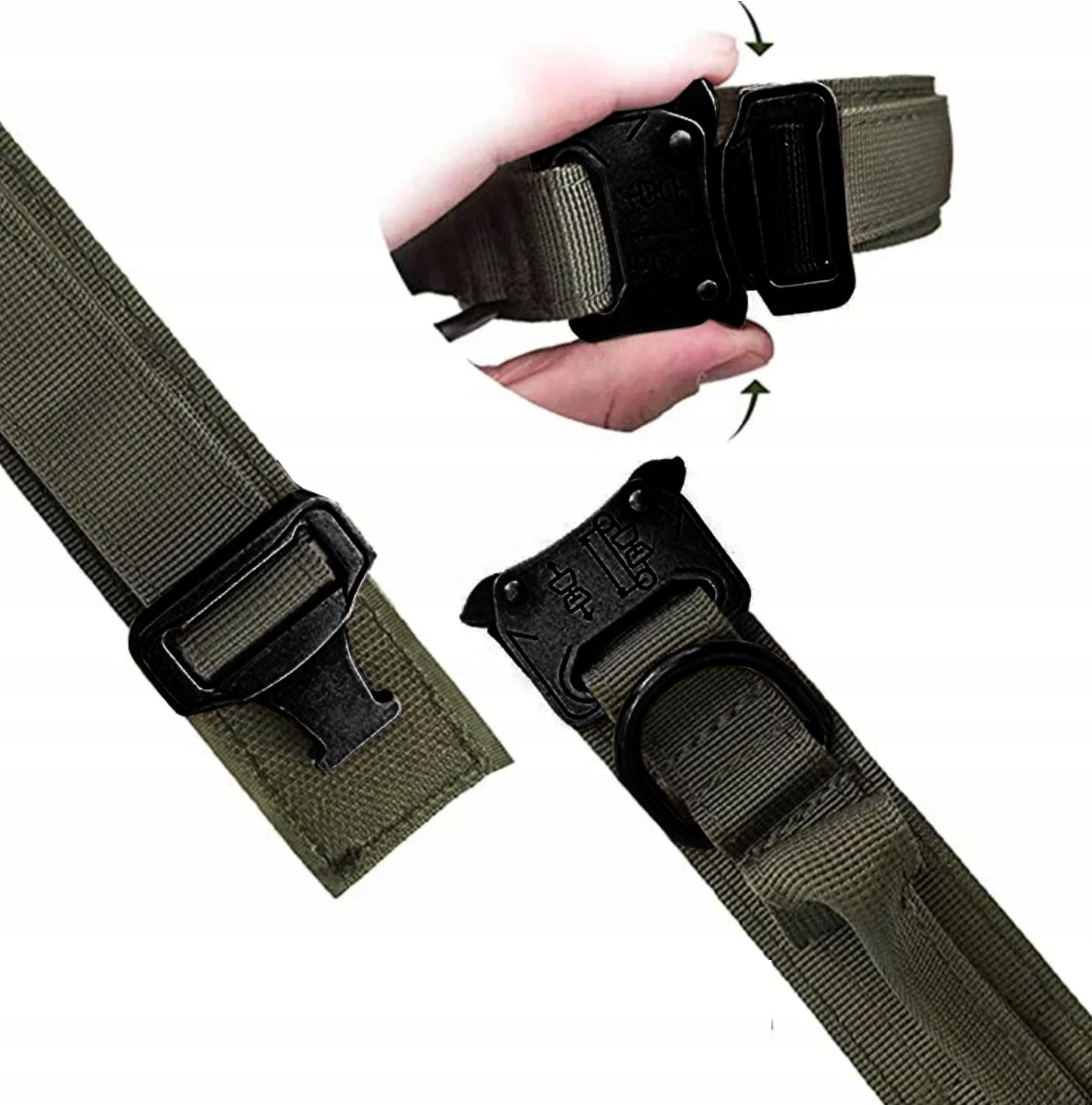 DKM Obroża taktyczna dla psa 48-60 cm z rączką i metalową klamrą, nylon – XL, zielona camo