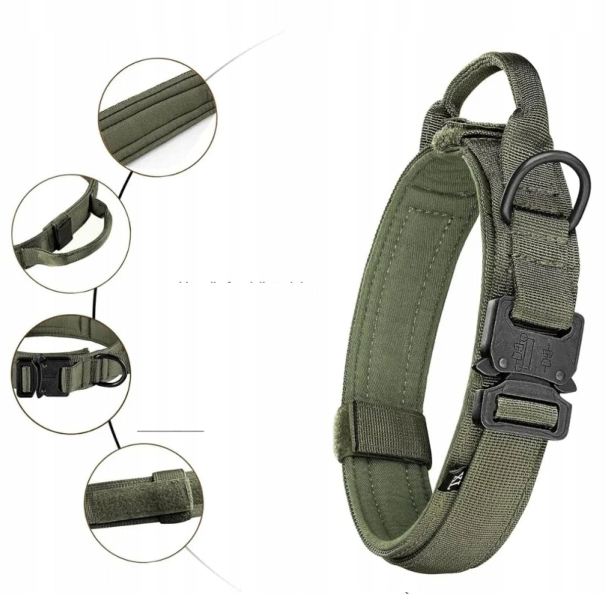 DKM Obroża taktyczna dla psa ze smyczą bungee, nylon 1680D, klamra QR, M 34-44 cm – khaki