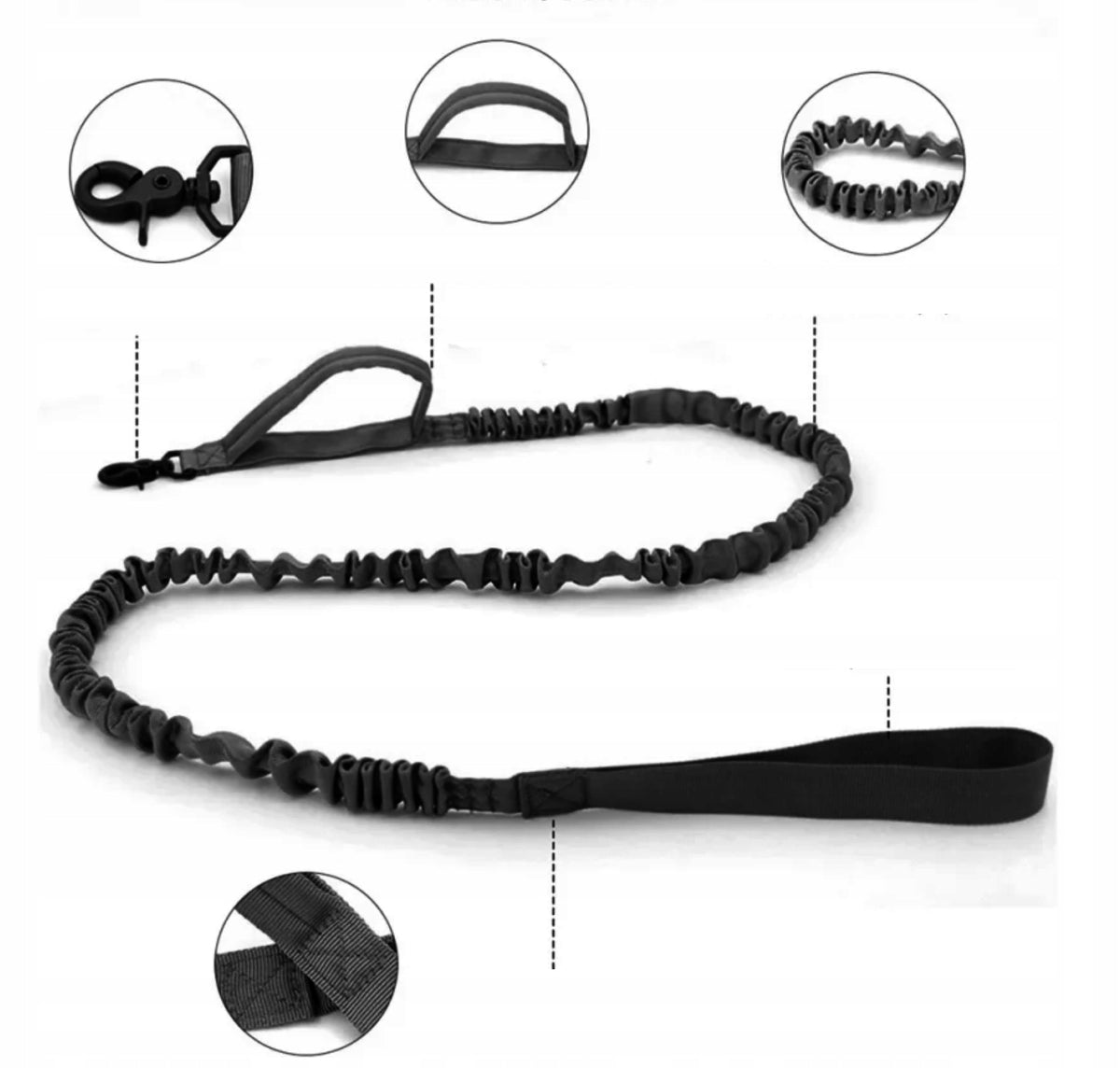Obroża taktyczna dla psa ze smyczą bungee, nylon 1680D, klamra QR, rozmiar L – czarna