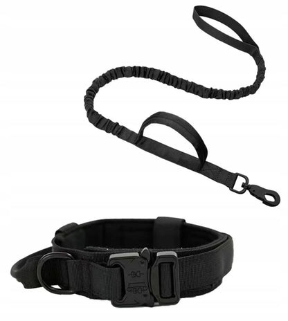 Obroża taktyczna dla psa ze smyczą bungee, nylon 1680D, klamra QR, rozmiar L – czarna