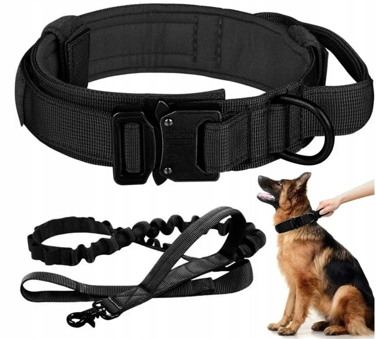 Obroża taktyczna dla psa ze smyczą bungee, nylon 1680D, klamra QR, rozmiar L – czarna
