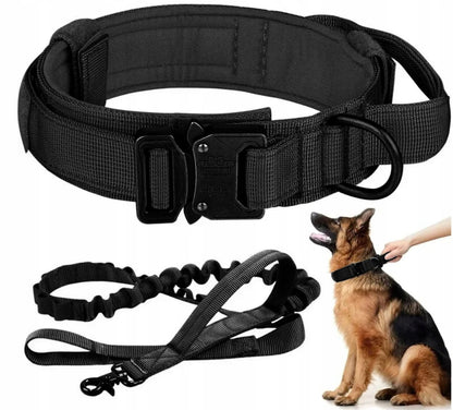 Obroża taktyczna dla psa ze smyczą bungee, nylon 1680D, klamra QR, rozmiar L – czarna