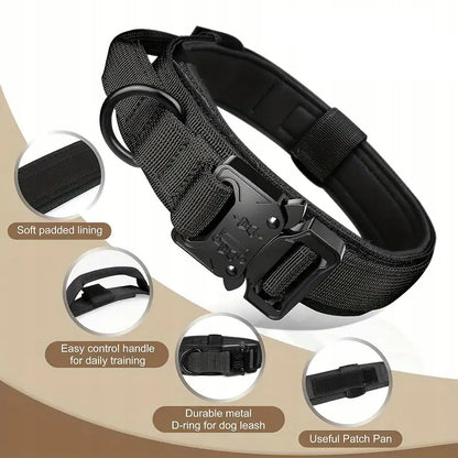 Zgeer Obroża taktyczna dla psa ze smyczą bungee, nylon 1680D, rozmiar L 42-54 cm – czarna