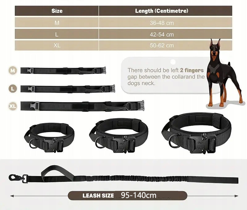 Zgeer Obroża taktyczna dla psa ze smyczą bungee, nylon 1680D, rozmiar L 42-54 cm – czarna