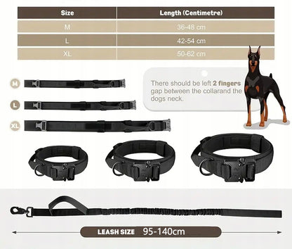 Zgeer Obroża taktyczna dla psa ze smyczą bungee, nylon 1680D, rozmiar L 42-54 cm – czarna