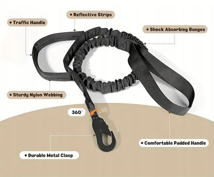 Zgeer Obroża taktyczna dla psa ze smyczą bungee, nylon 1680D, rozmiar L 42-54 cm – czarna