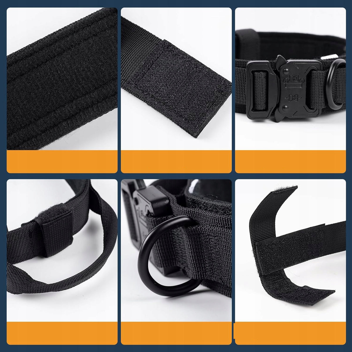 Zgeer Obroża taktyczna dla psa ze smyczą bungee, nylon 1680D, rozmiar L 42-54 cm – czarna