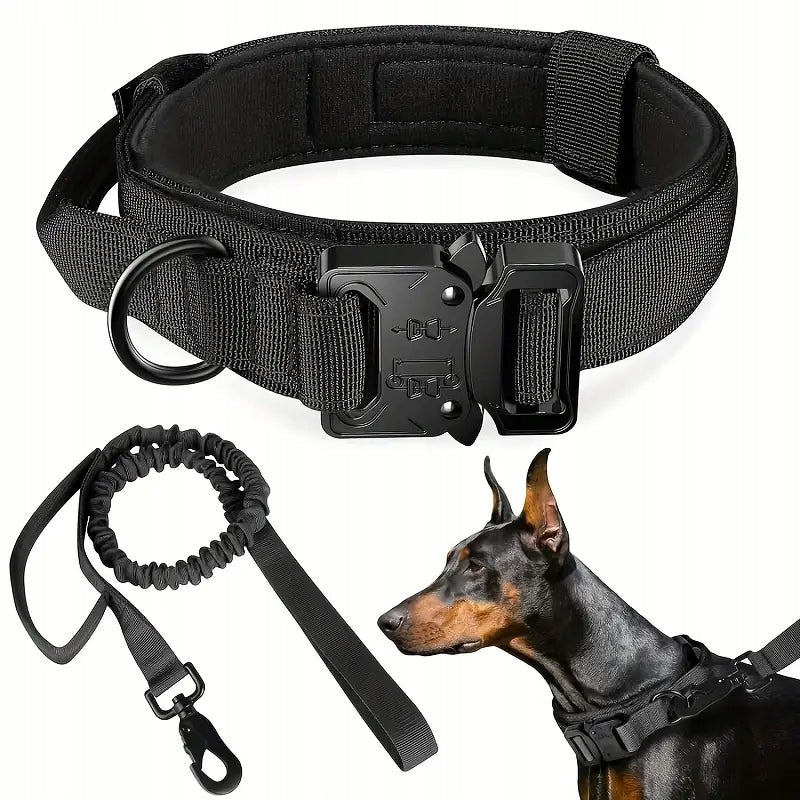Zgeer Obroża taktyczna dla psa ze smyczą bungee, nylon 1680D, rozmiar L 42-54 cm – czarna