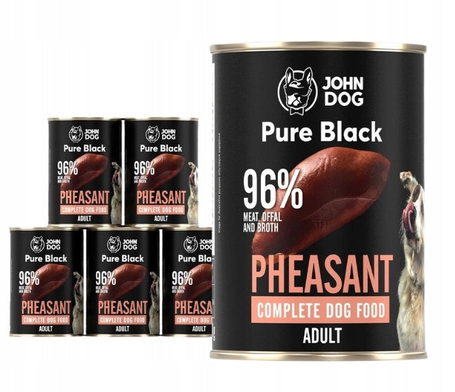 John Dog Pure Black karma mokra dla psa z bażantem, bezzbożowa – 6 x 400 g