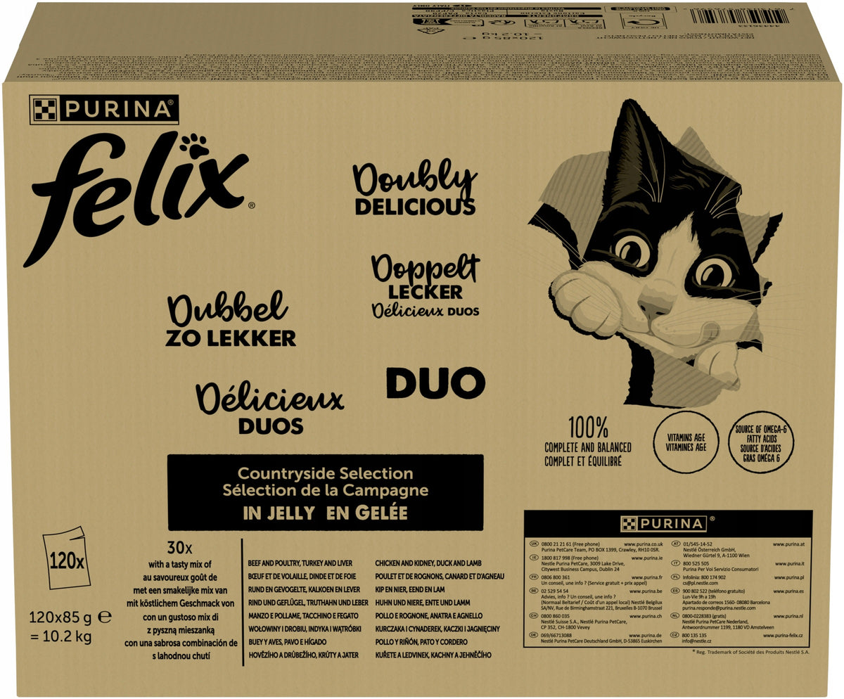 Purina Felix Fantastic Duo mokra karma dla kota w galaretce 120 x 85 g – mix 4 smaków