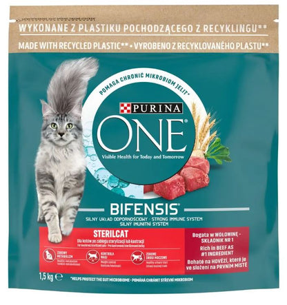 Purina ONE Bifensis karma sucha dla kotów sterylizowanych z wołowiną 1,5 kg – Sterilcat