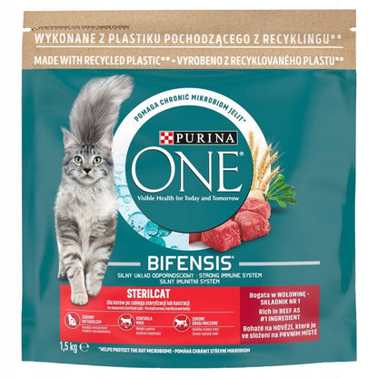 Purina ONE Bifensis karma sucha dla kotów sterylizowanych z wołowiną 1,5 kg – Sterilcat