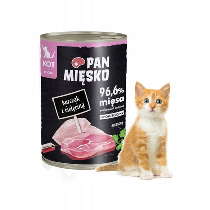 Pan Mięsko mokra karma dla kociąt bezzbożowa, kurczak z cielęciną 6x400 g – puszki