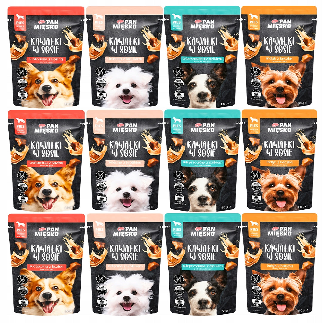 Pan Mięsko karma mokra dla psa w sosie 12x150 g bezzbożowa – mix 4 smaków