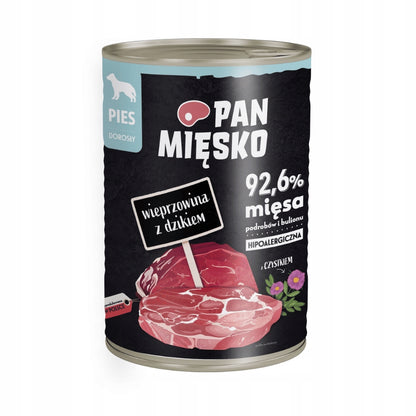 Pan Mięsko karma mokra dla psa wieprzowina z dzikiem 12x400 g – bezzbożowa, hipoalergiczna