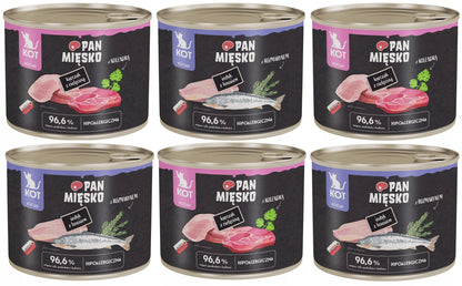 Pan Mięsko karma mokra dla kociąt bezzbożowa 6x 200 g – puszki, mix smaków