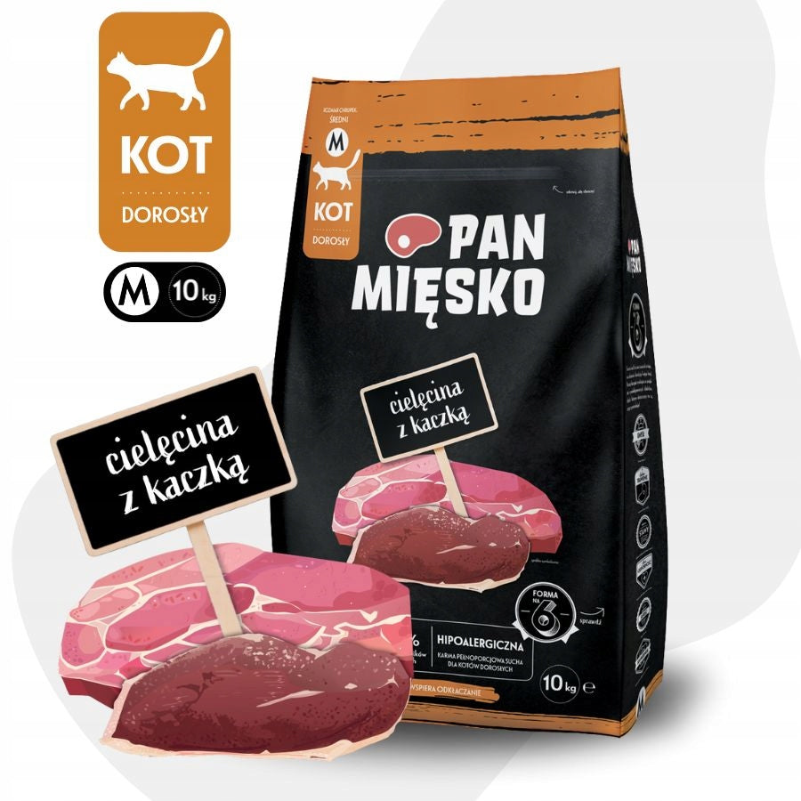 Pan Mięsko sucha karma dla kota 10 kg bezzbożowa, cielęcina z kaczką – chrupki M