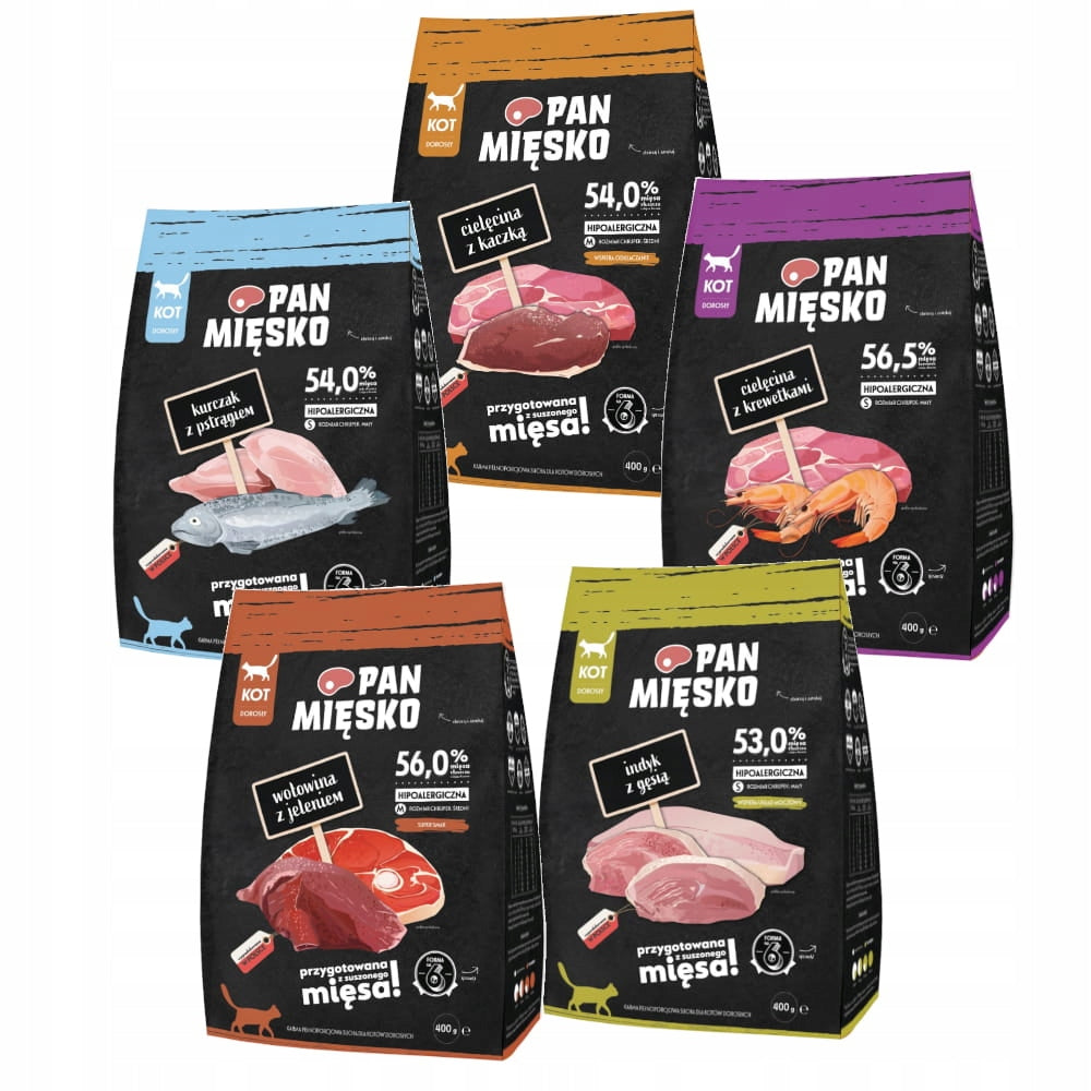 Pan Mięsko sucha karma dla kota dorosłego 5 x 400 g – zestaw mix smaków