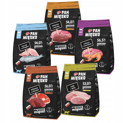 Pan Mięsko sucha karma dla kota dorosłego 5 x 400 g – zestaw mix smaków