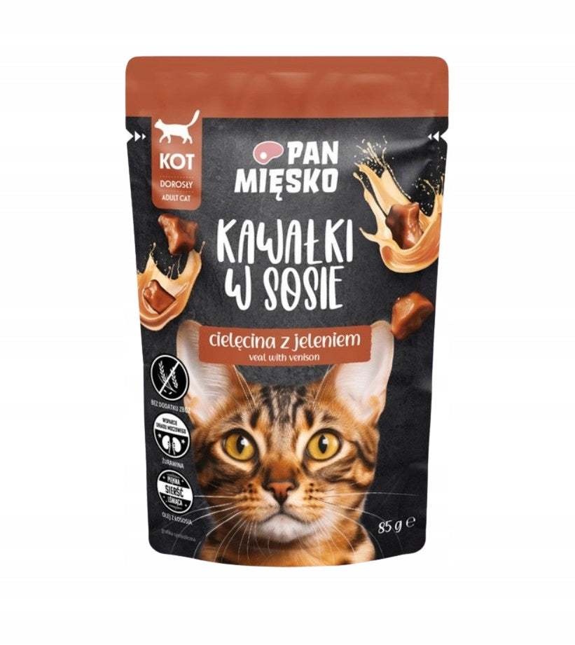 Pan Mięsko mokra karma dla kota w saszetkach 24 x 85 g – kawałki w sosie, mix 4 smaków