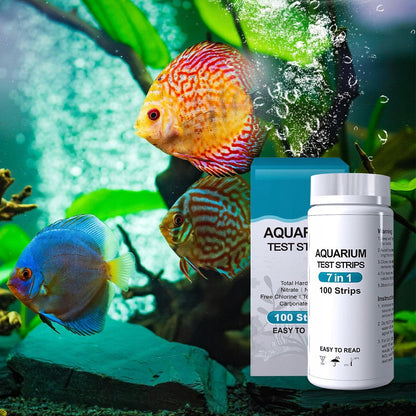 Paski testowe do akwarium 7w1 – 100 szt., pH, azotany, azotyny, chlor, woda słodka i słona