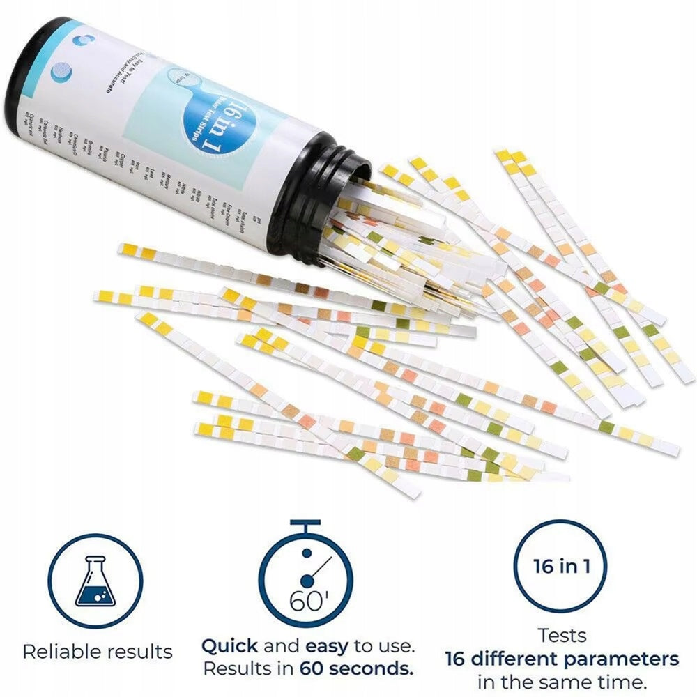 TD Stones Paski testowe do wody 16w1, 50 szt. – test pH, chloru i azotanów do akwarium