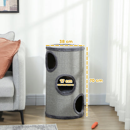 PawHut Drapak dla kota z legowiskiem, 3 poziomy, sizal i plusz, 70 cm – szary