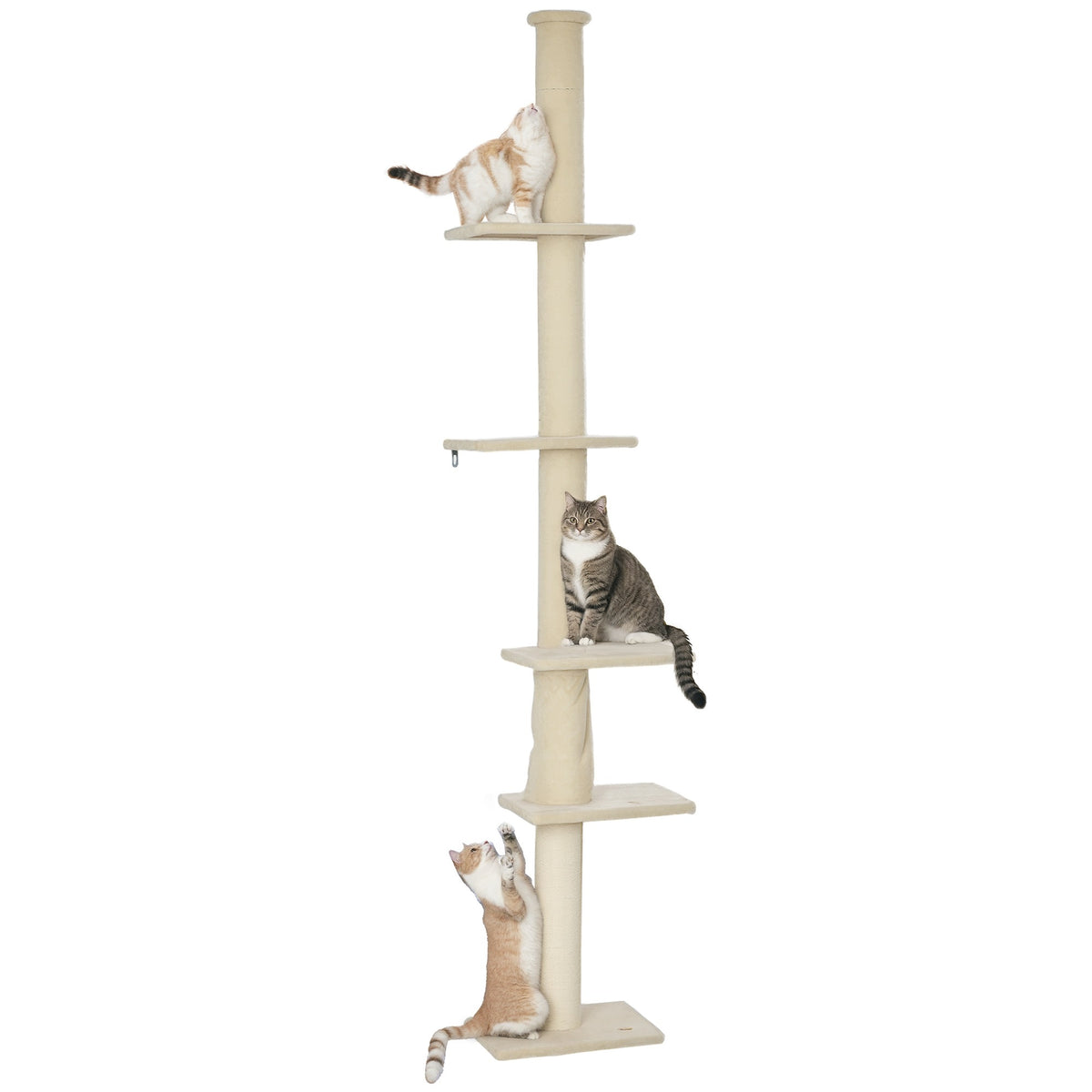 PawHut Drapak sufitowy dla kota 225-275 cm, 5 poziomów, sizal, regulowany – beżowy