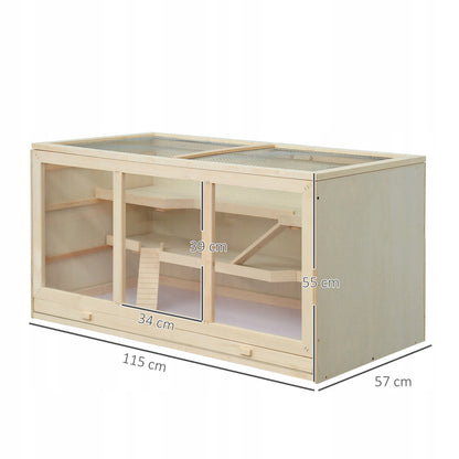 PawHut Klatka dla chomika i gryzoni z drewna jodłowego 115 x 57 x 55 cm – brązowa