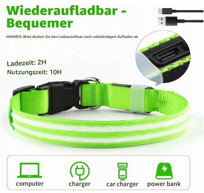 Świecąca obroża dla psa ładowana USB, 3 tryby świecenia, regulowana, rozmiar M – zielona