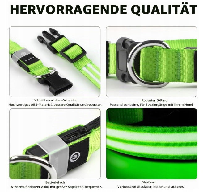 Świecąca obroża dla psa ładowana USB, 3 tryby świecenia, regulowana, rozmiar M – zielona